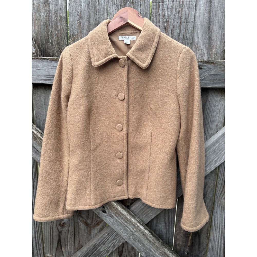 Pendleton Petite Camel Tan 100% Merino Wool Button Front Jacket Coat PC102-62725